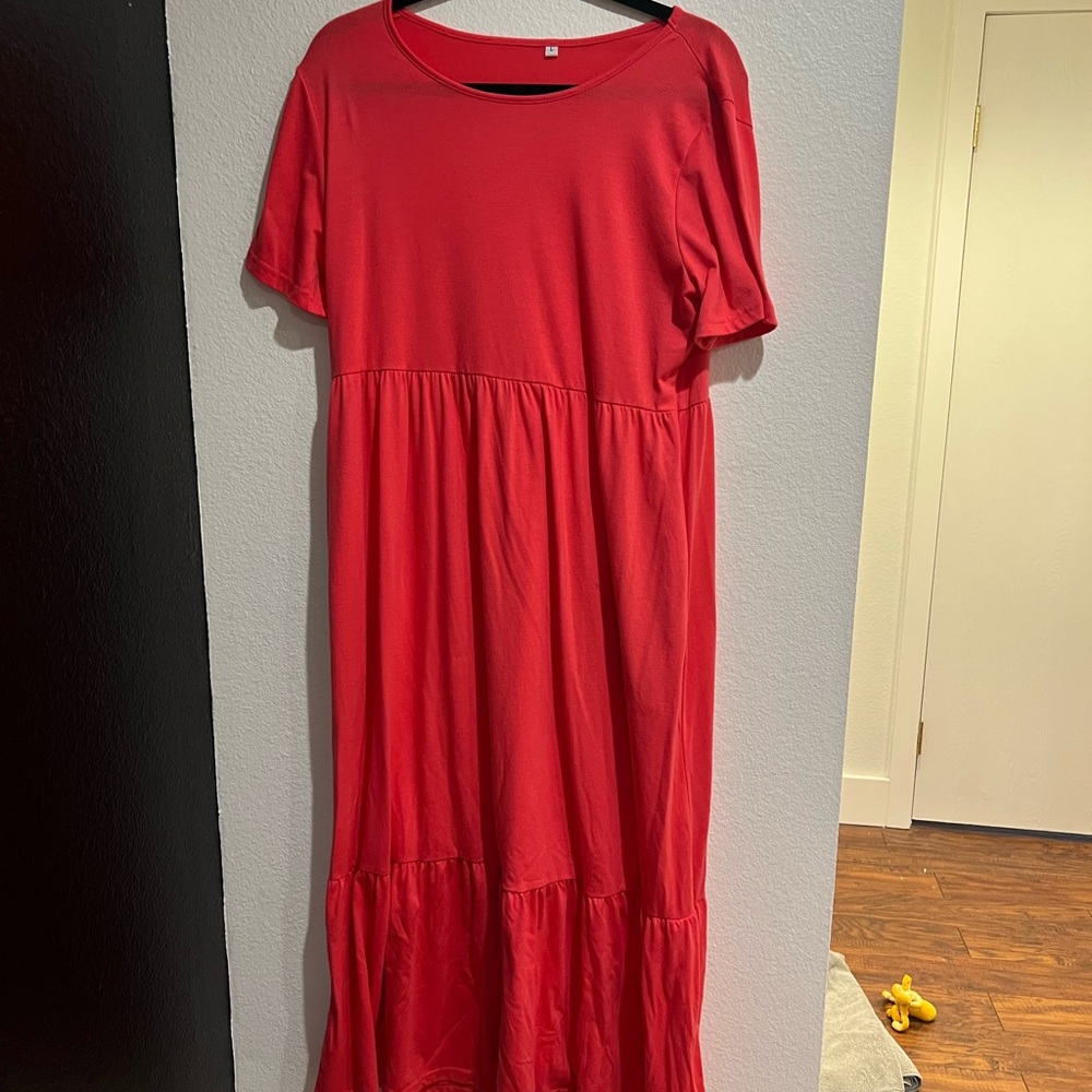 Vibrant Red Short Sleeve Dress
